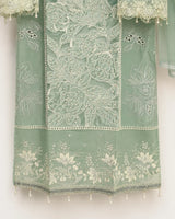 Aqua Blue Embroidered 3-Piece Stitched Suit with Organza Patch Sleeves