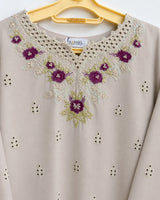 Dove Grey & Purple Floral Embroidered 3-Piece Stitched Suit with Chikankari Hem & Embroidered Dupatta