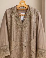 Beige Embroidered 3-Piece Stitched Suit with Printed Dupatta