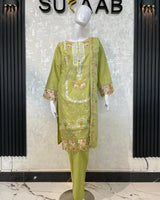 Lime Green Embroidered Chikankari 3-Piece Stitched Suit with Chiffon Dupatta