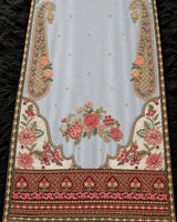 Ice Blue Embroidered 3 Piece Pakistani Suit with Maroon Cuffs & Dupatta