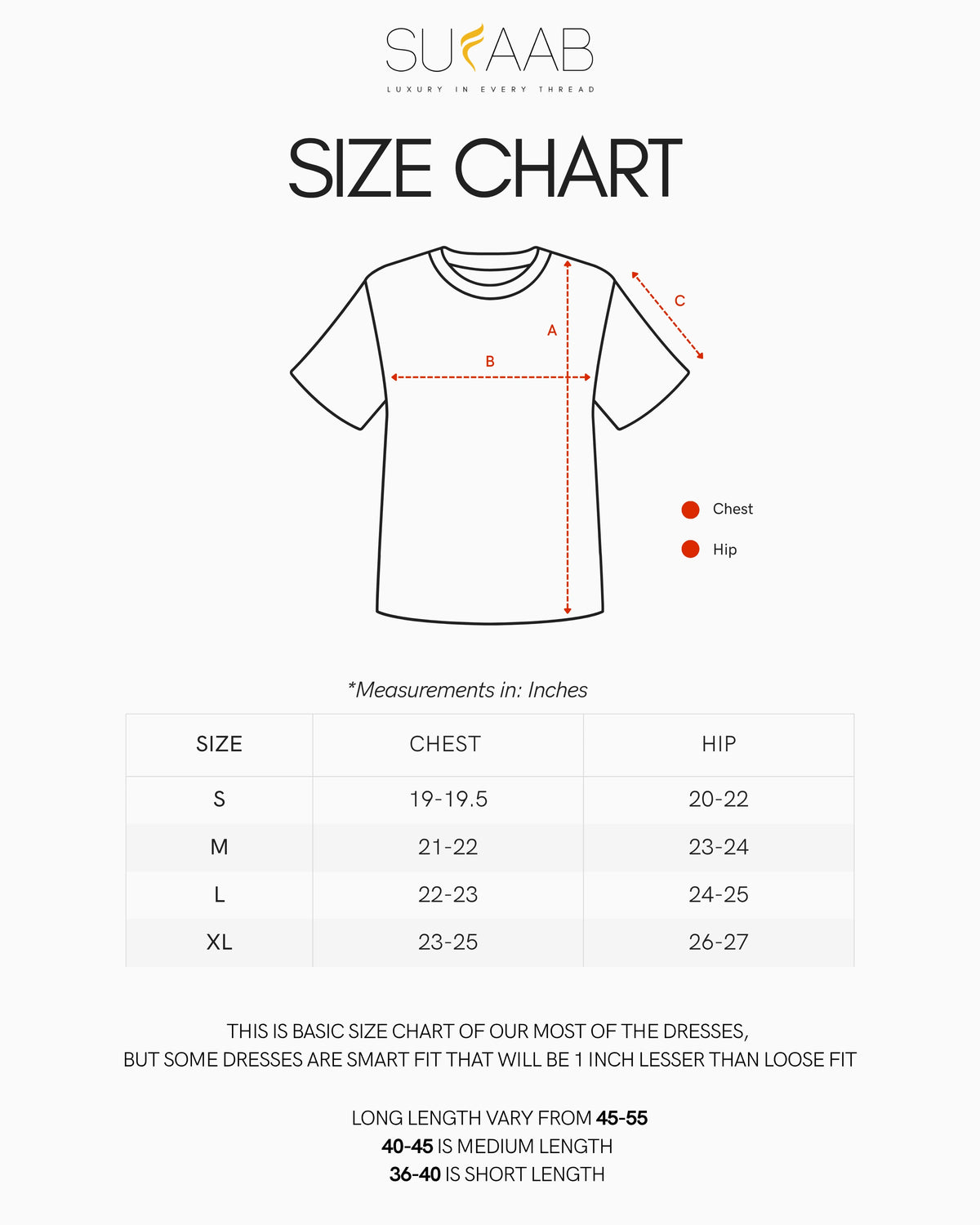 Women Luxury Size Chart (Inches)
