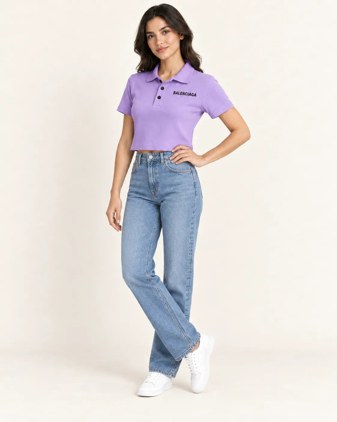 Women's Lavender Purple Ribbed Cropped Polo Shirt with Embroidered Chest Logo