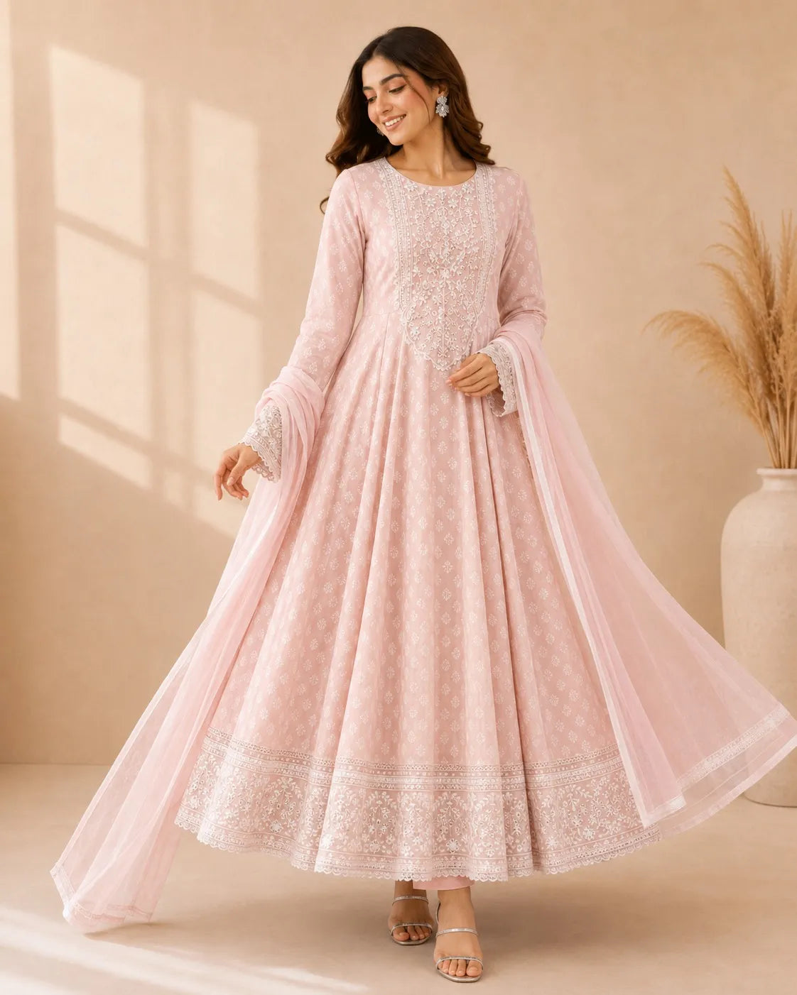 Embroidered Anarkali Frock with Dupatta | Sufaab