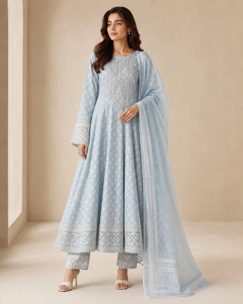Embroidered Anarkali Frock with Dupatta | Sufaab