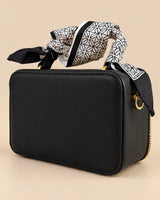 Black & Cream Woven Leather Box Bag | Scarf Top-Handle Trunk Purse