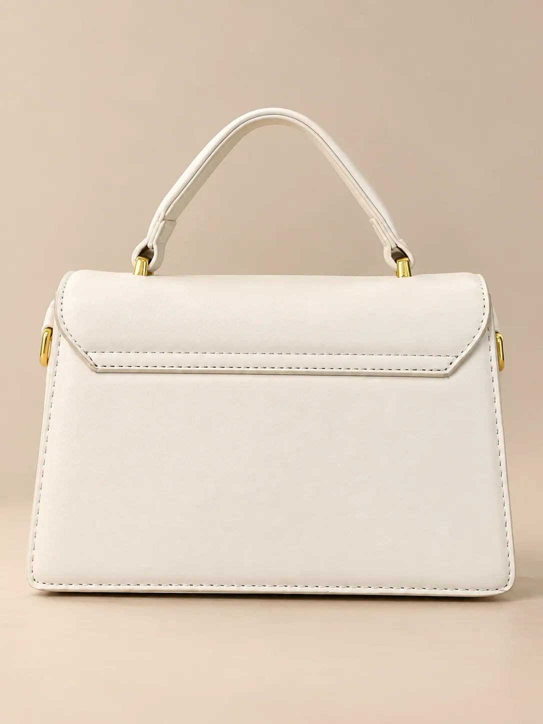 Off-White Top Handle Mini Flap Bag | Gold Double-Oval Logo Clasp Purse