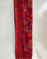 Crimson Red Floral Embroidered Lawn 3-Piece Stitched Suit with Bamber Chiffon Dupatta & Plain Trousers