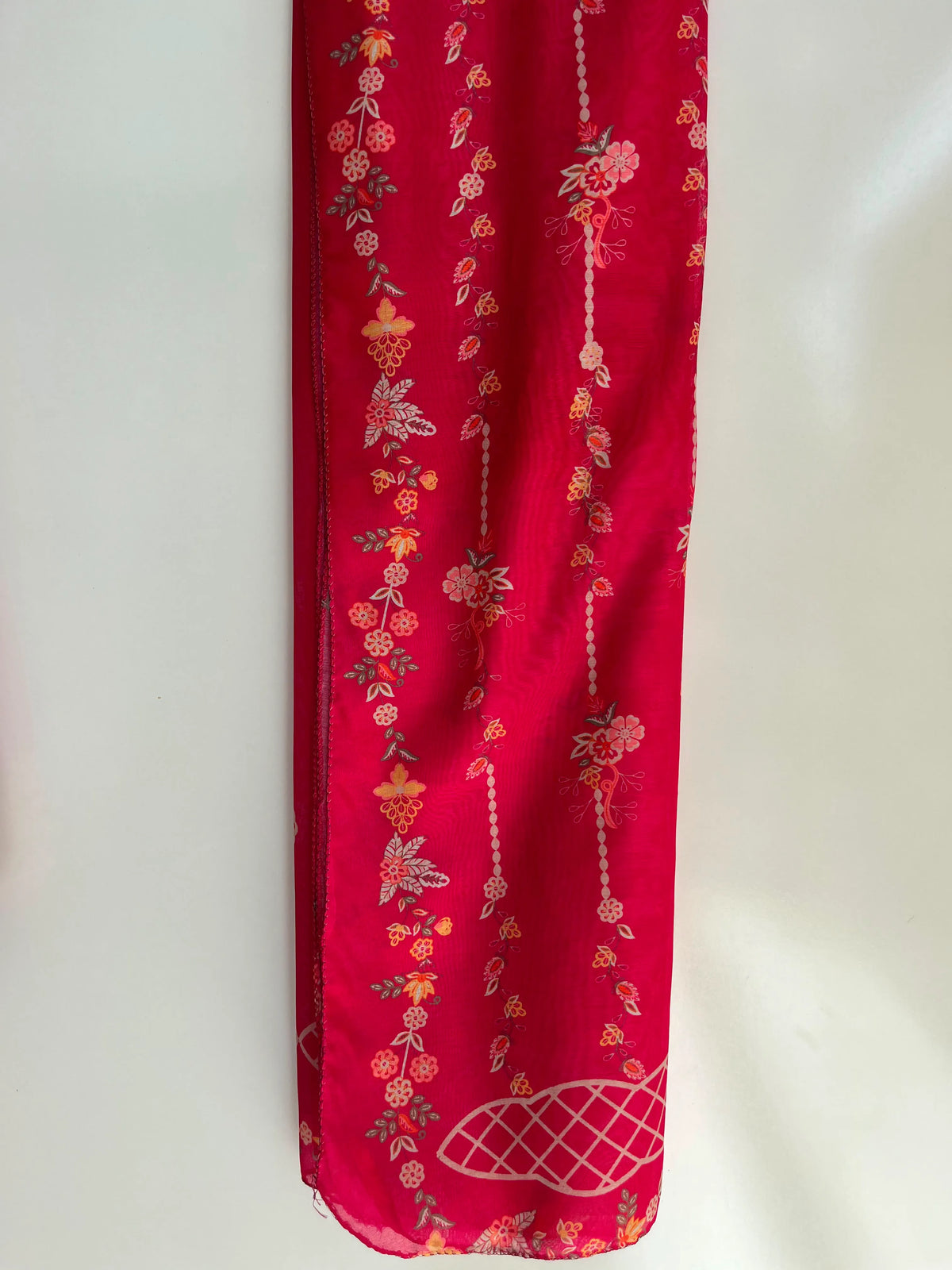 Shocking Pink Floral Embroidered Lawn 3-Piece Stitched Suit with Bamber Chiffon Dupatta & Plain Trousers