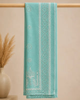 Aqua Blue Embroidered Short Shirt & Trouser 3-Piece Suit with Bamber Dupatta