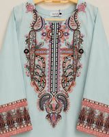 Aqua Blue Embroidered Farshi 3-Piece Stitched Suit with Chiffon Dupatta