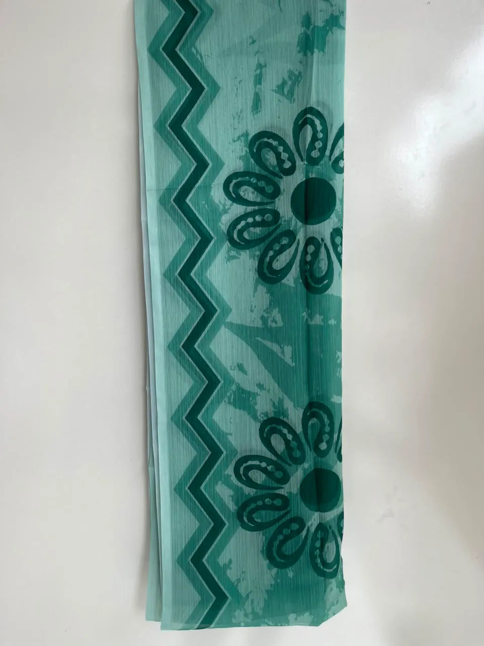 Pistachio Mint Green Embroidered Lawn Frock 3-Piece Stitched Suit with Chiffon Dupatta & Plain Trousers