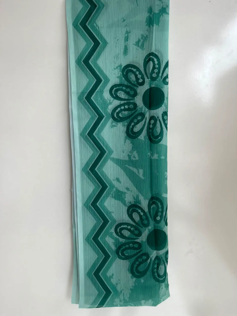 Pistachio Mint Green Embroidered Lawn Frock 3-Piece Stitched Suit with Chiffon Dupatta & Plain Trousers