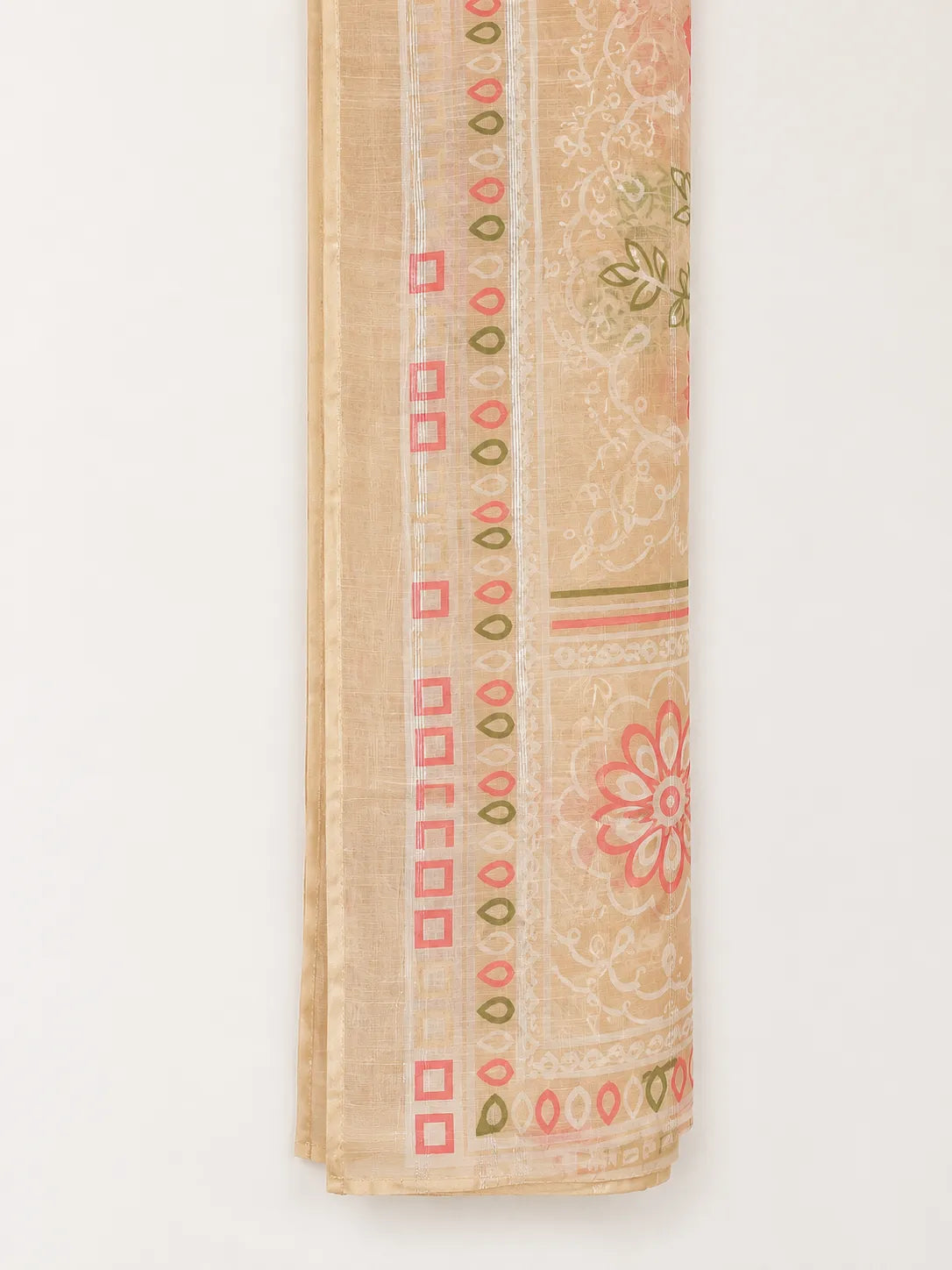 Beige / Skin Floral Embroidered Lawn 3-Piece Stitched Suit with Schiffli Lace Sleeves & Doriya Dupatta