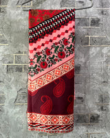 Bright Red Printed Lawn 3 Piece Kaftan Suit | Ornate Neckline & Matching Dupatta