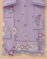 Lilac Colorful Floral Embroidered Long 3-Piece Stitched Lawn Suit with Scalloped Border & Embroidered Dupatta