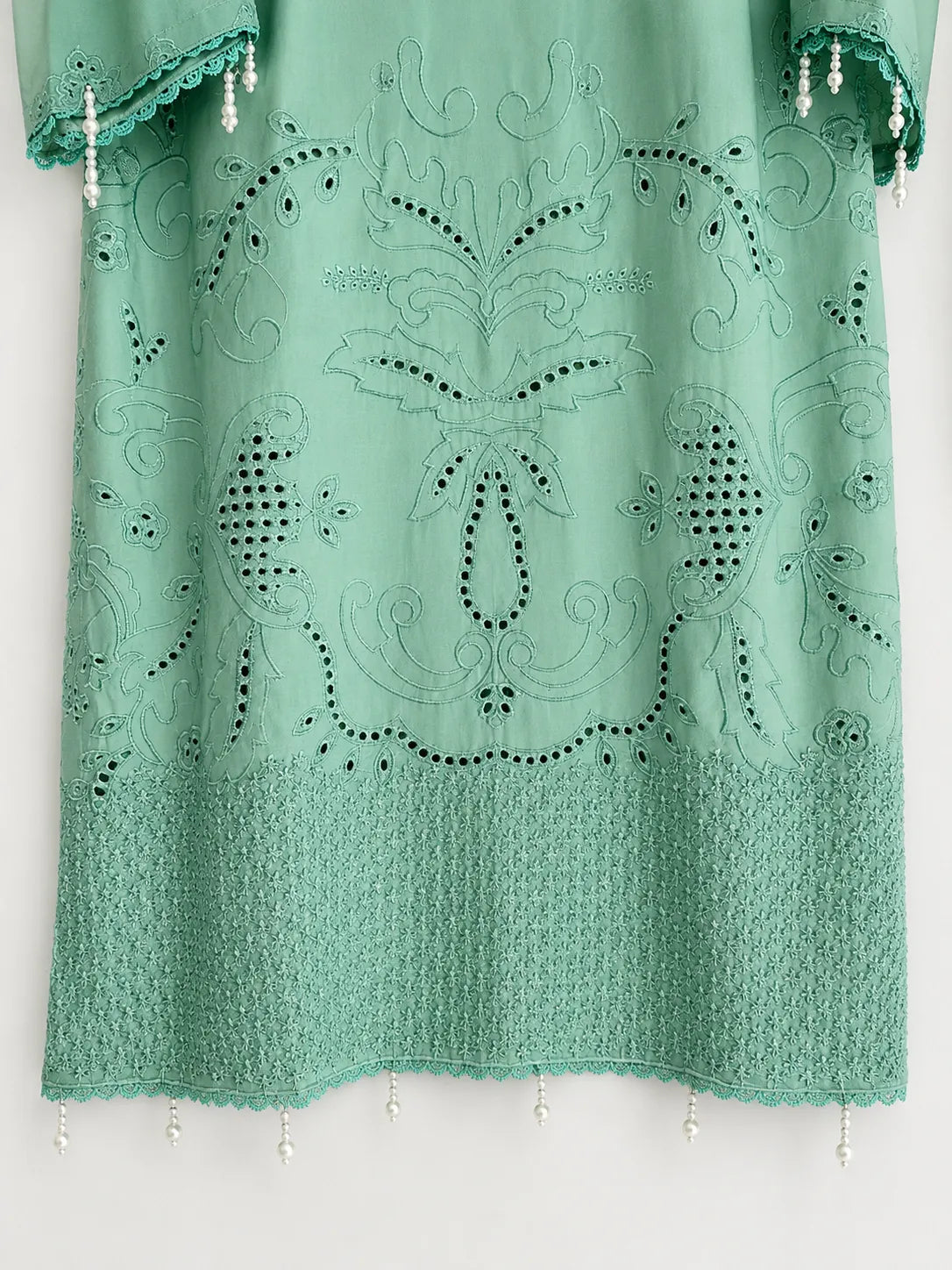 Aqua Blue Embellished 3-Piece Stitched Suit with Bamber Dupatta