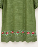 Olive Green Minimal Embroidered 3-Piece Stitched Suit with Floral Printed Dupatta