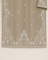 Beige Grey Embroidered 3-Piece Stitched Suit with Printed Bamber Dupatta