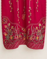 Shocking Pink Floral Embroidered Lawn 3-Piece Stitched Suit with Bamber Chiffon Dupatta & Plain Trousers