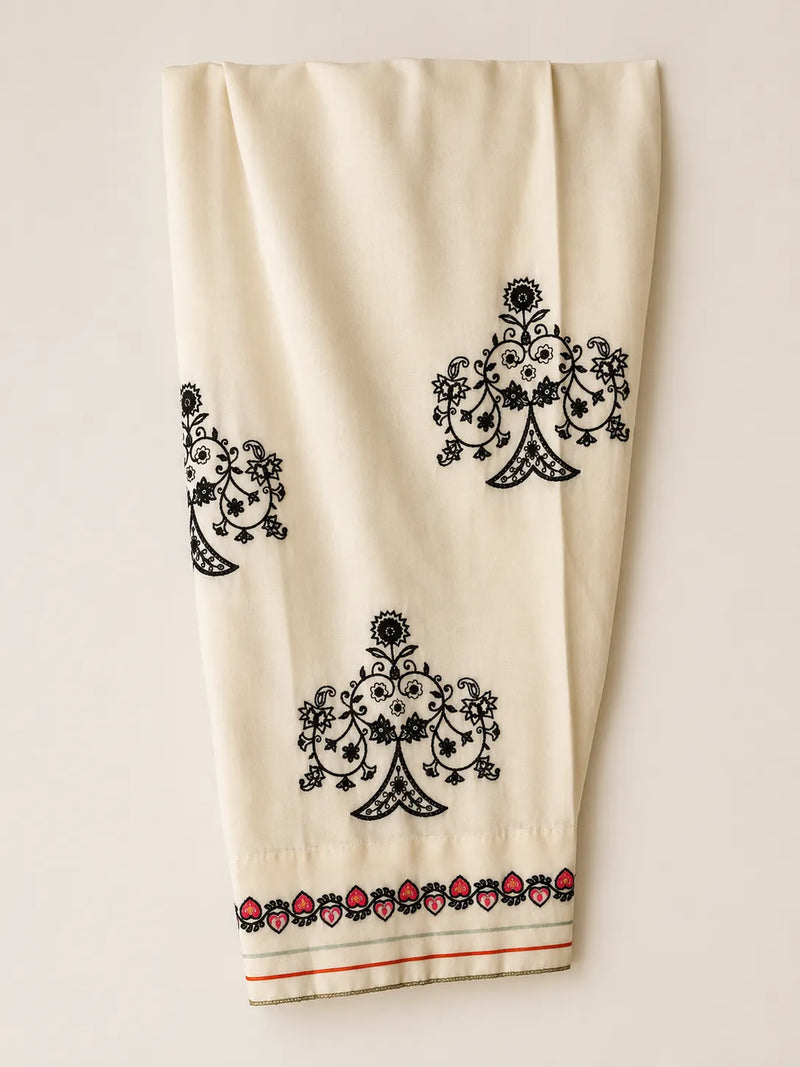 Olive Green Embroidered Short Lawn Kurti 2-Piece Stitched Suit with Off-White Embroidered Shalwar