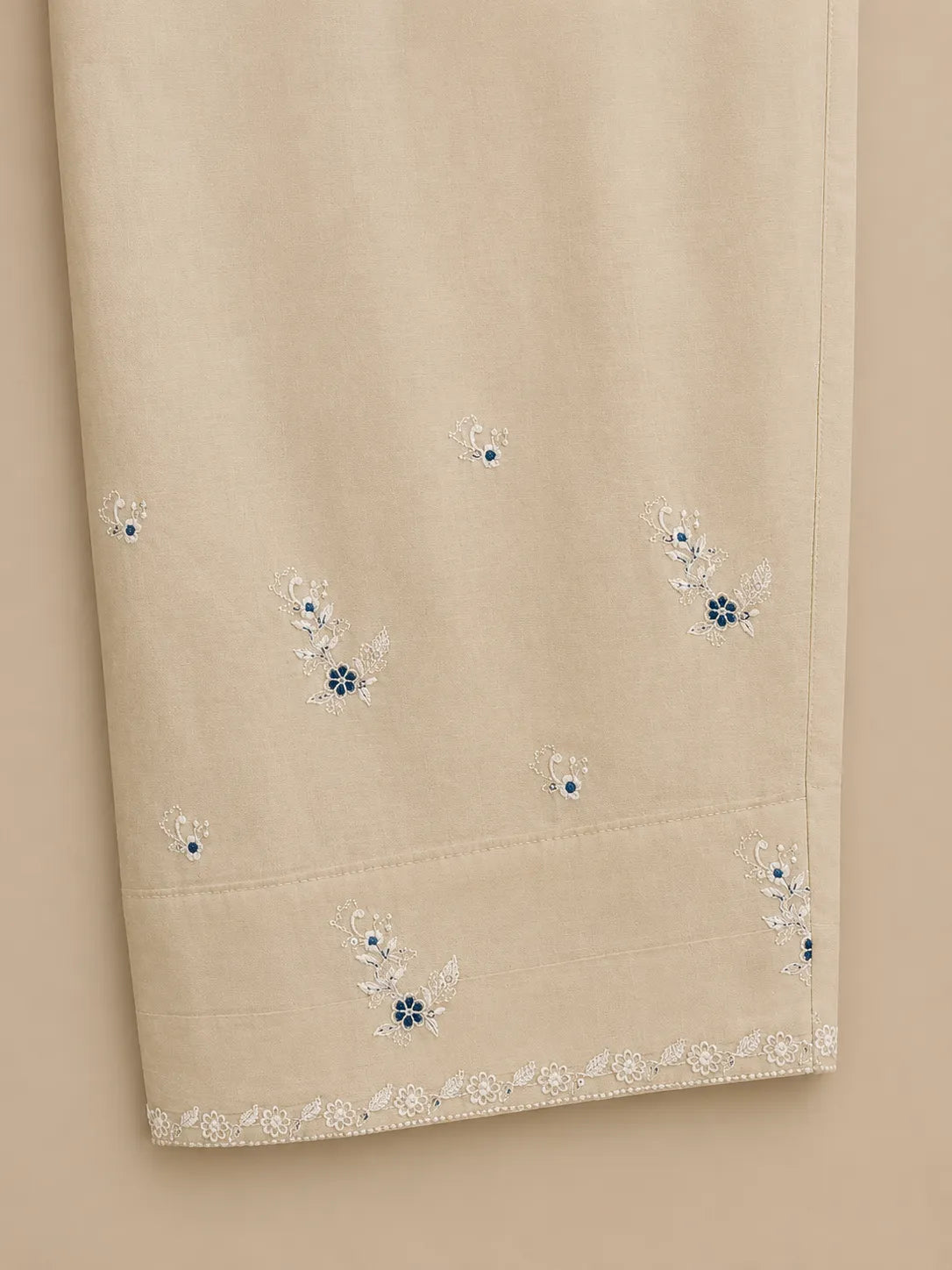 Teal Blue Embroidered Lawn Short Kurti 2-Piece Stitched Suit with Off-White Embroidered Shalwar