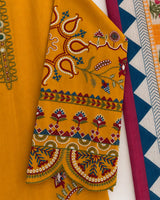 Mustard Yellow Embroidered Short Kurti 3-Piece Stitched Suit with Embroidered Shalwar & Printed Dupatta
