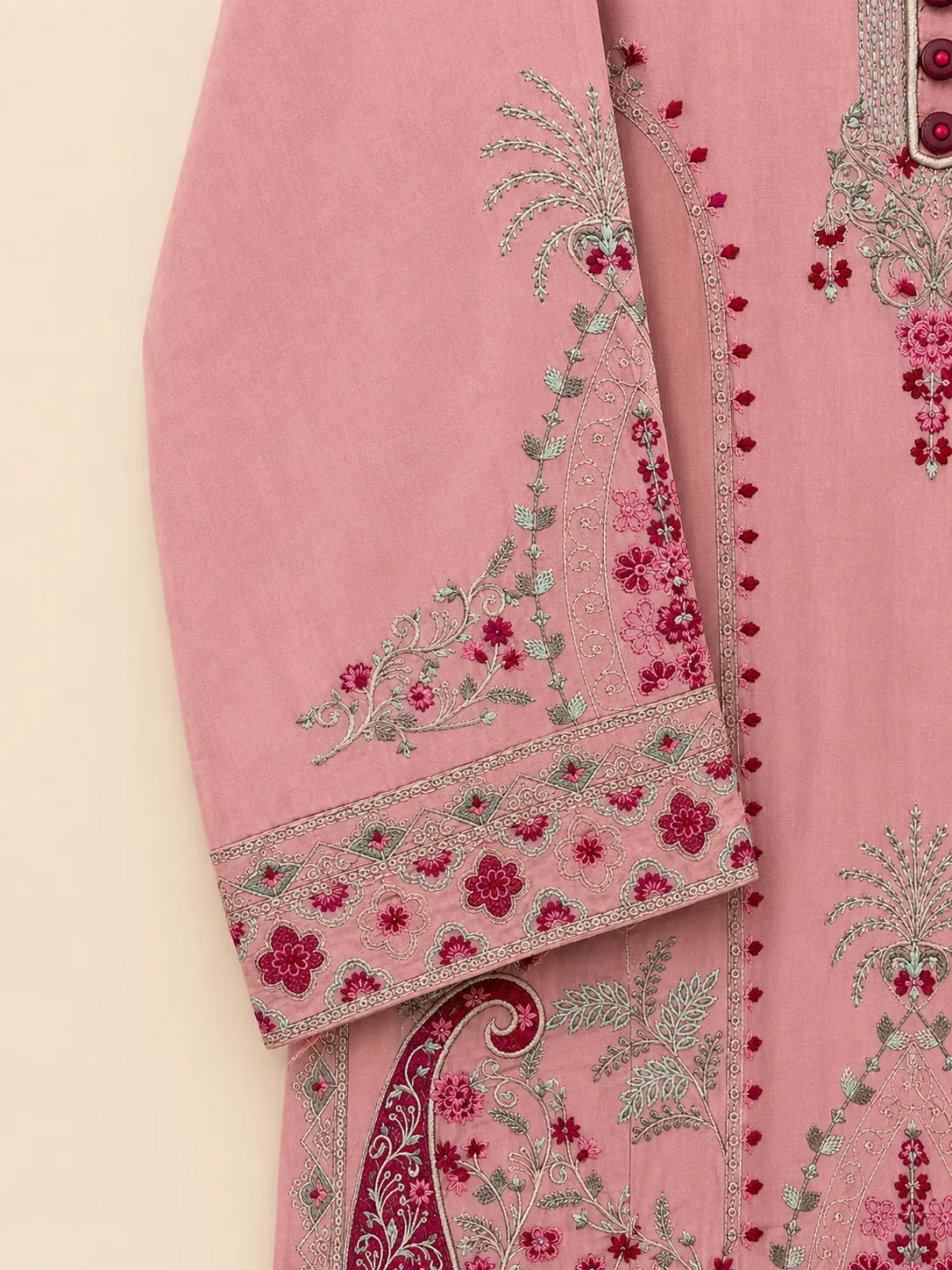 Dusty Rose Pink Embroidered Lawn 2-Piece Stitched Suit with Printed Trouser
