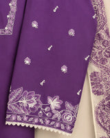 Royal Purple Embroidered Short Lawn Kurti 3-Piece Stitched Suit with Printed Dupatta & Embroidered Trouser