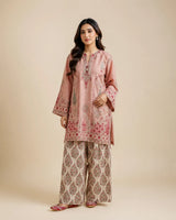 Dusty Rose Pink Embroidered Lawn 2-Piece Stitched Suit with Printed Trouser