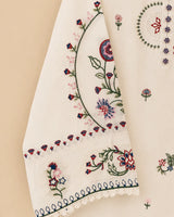 Off-White Floral Multi-Color Embroidered Lawn 3-Piece Stitched Long Suit with Imported Bamber Dupatta