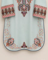 Aqua Blue Embroidered Farshi 3-Piece Stitched Suit with Chiffon Dupatta