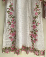 Pure White Schiffli Embroidered Lawn 3-Piece Stitched Suit with Pink Floral Cutwork & Printed Chiffon Dupatta