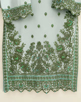 Mint Embroidered 3-Piece Stitched Suit with Shalwar & Organza Dupatta