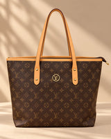 Brown Monogram Tote Bag with Tan Handles & Matching Pouch | Sufaab