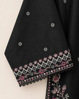 Black Embroidered Long Shirt 3-Piece Stitched Suit with Neckline Tassels & Bamber Dupatta
