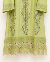 Light Pistachio Green Floral Embroidered 3-Piece Stitched Lawn Suit with Bamber Dupatta