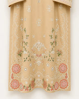 Beige / Skin Floral Embroidered Lawn 3-Piece Stitched Suit with Schiffli Lace Sleeves & Doriya Dupatta