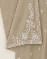 Beige Grey Embroidered 3-Piece Stitched Suit with Printed Bamber Dupatta