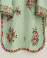 Aqua Blue Short Embroidered Kurti 3-Piece Stitched Suit with Dooria Dupatta