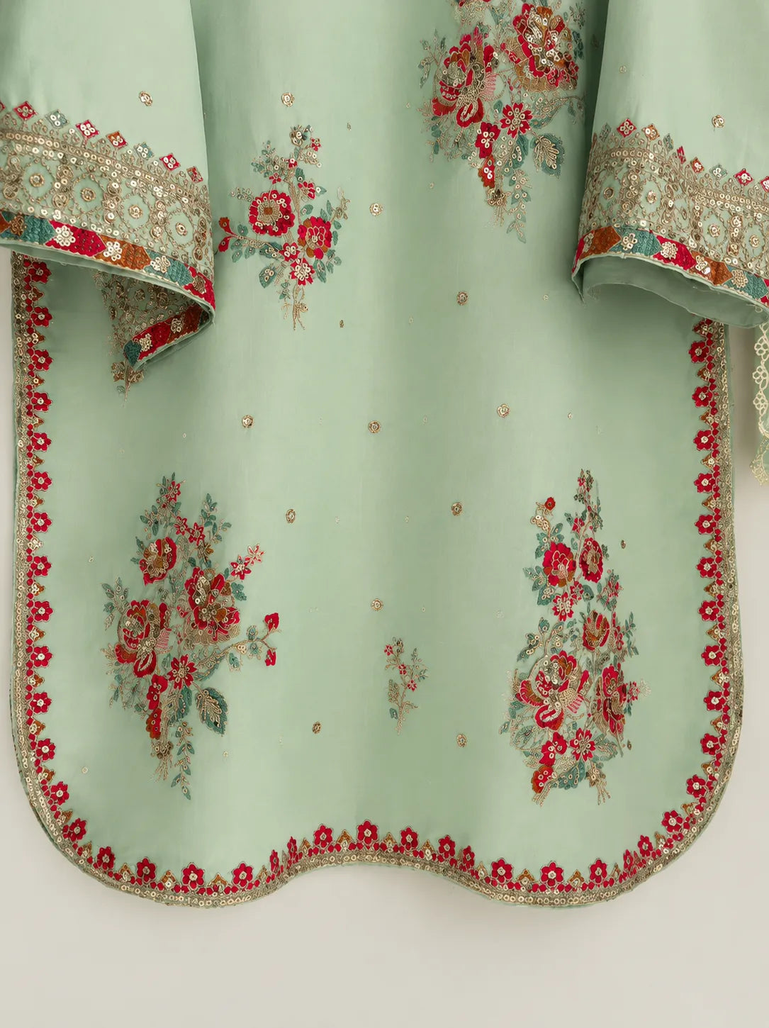 Aqua Blue Short Embroidered Kurti 3-Piece Stitched Suit with Dooria Dupatta