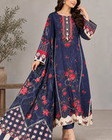 Deep Purple Floral Lawn Kaftan 3 Piece Suit | Embroidered Neckline & Geometric Borders