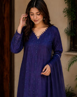 Midnight Blue / Royal Blue Embroidered Moonlight Lawn 3-Piece Stitched Suit