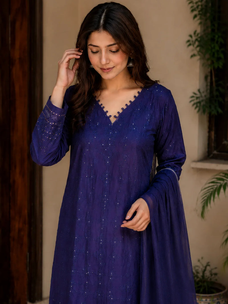 Midnight Blue / Royal Blue Embroidered Moonlight Lawn 3-Piece Stitched Suit