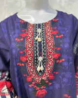 Deep Purple Floral Lawn Kaftan 3 Piece Suit | Embroidered Neckline & Geometric Borders