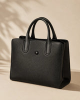 Medium Black Pebbled Leather Top-Handle Tote Bag | Structured Handbag