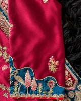Maroon Embroidered Pakistani 3-Piece Suit with Teal Blue Borders | SUFAAB