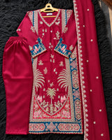 Maroon Embroidered Pakistani 3-Piece Suit with Teal Blue Borders | SUFAAB