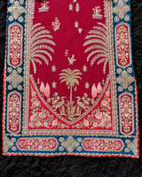 Maroon Embroidered Pakistani 3-Piece Suit with Teal Blue Borders | SUFAAB