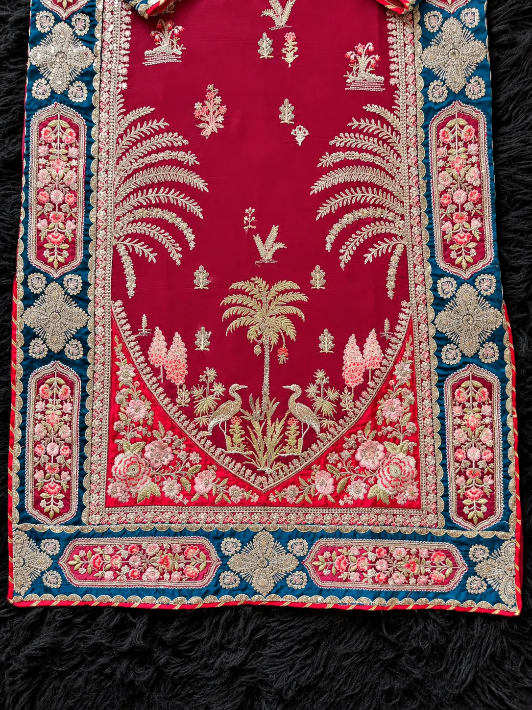 Maroon Embroidered Pakistani 3-Piece Suit with Teal Blue Borders | SUFAAB